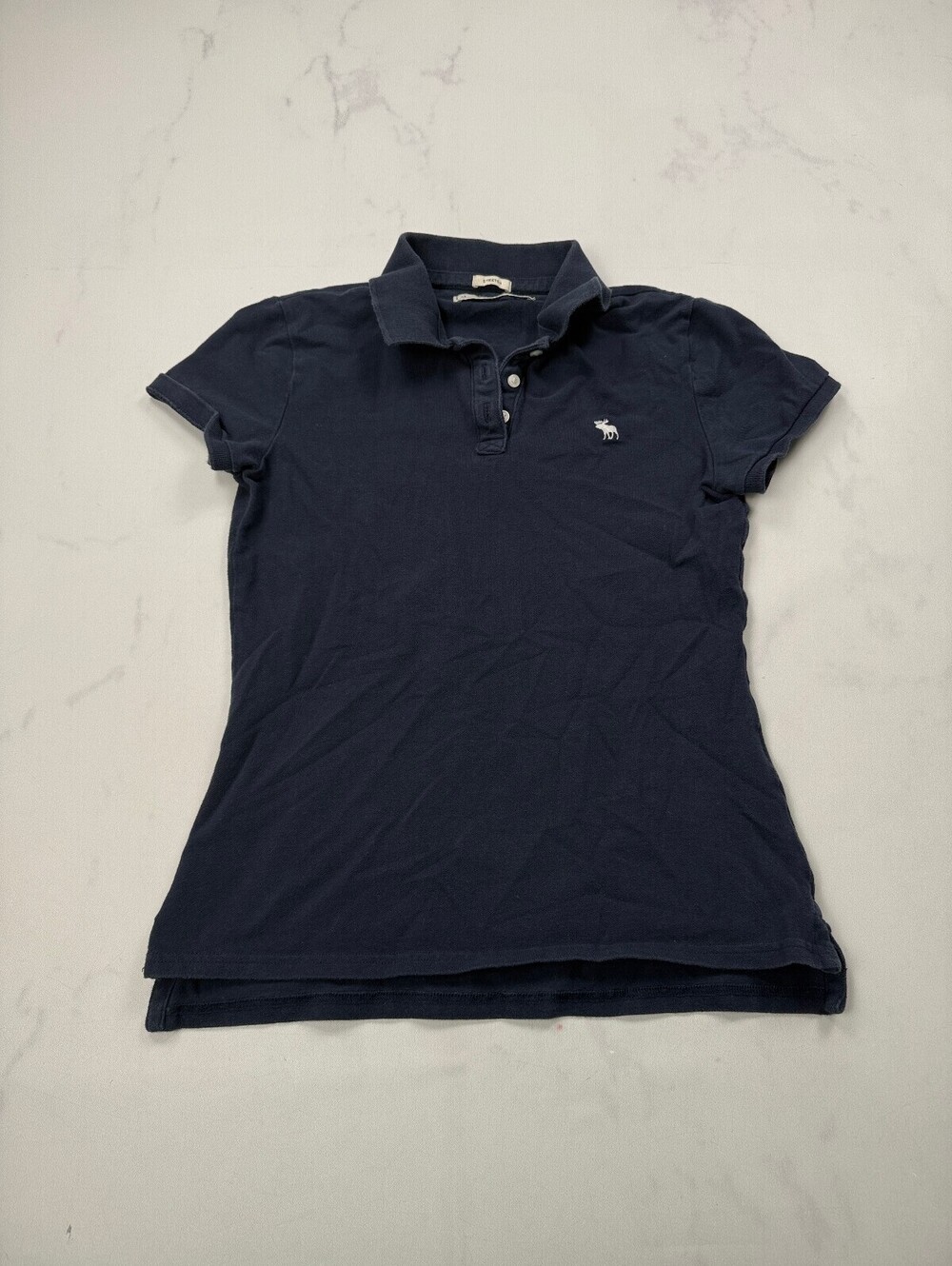 Abercrombie & Fitch Stretch Polo Shirt Navy Modern Fitted - Womens M